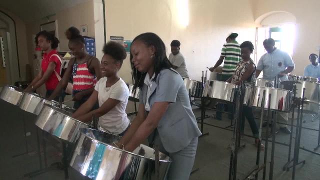 Young elite pan players on Nevis, at the first session of the Steel Pan Training Workshop at Bath Hotel, Bath Plain on February 23, 2017